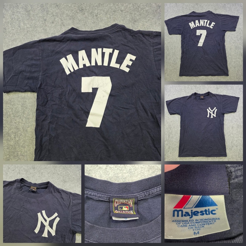 VTG New York Yankees Mickey Mantle T Shirt Mens M Navy MLB Baseball Majestic 7